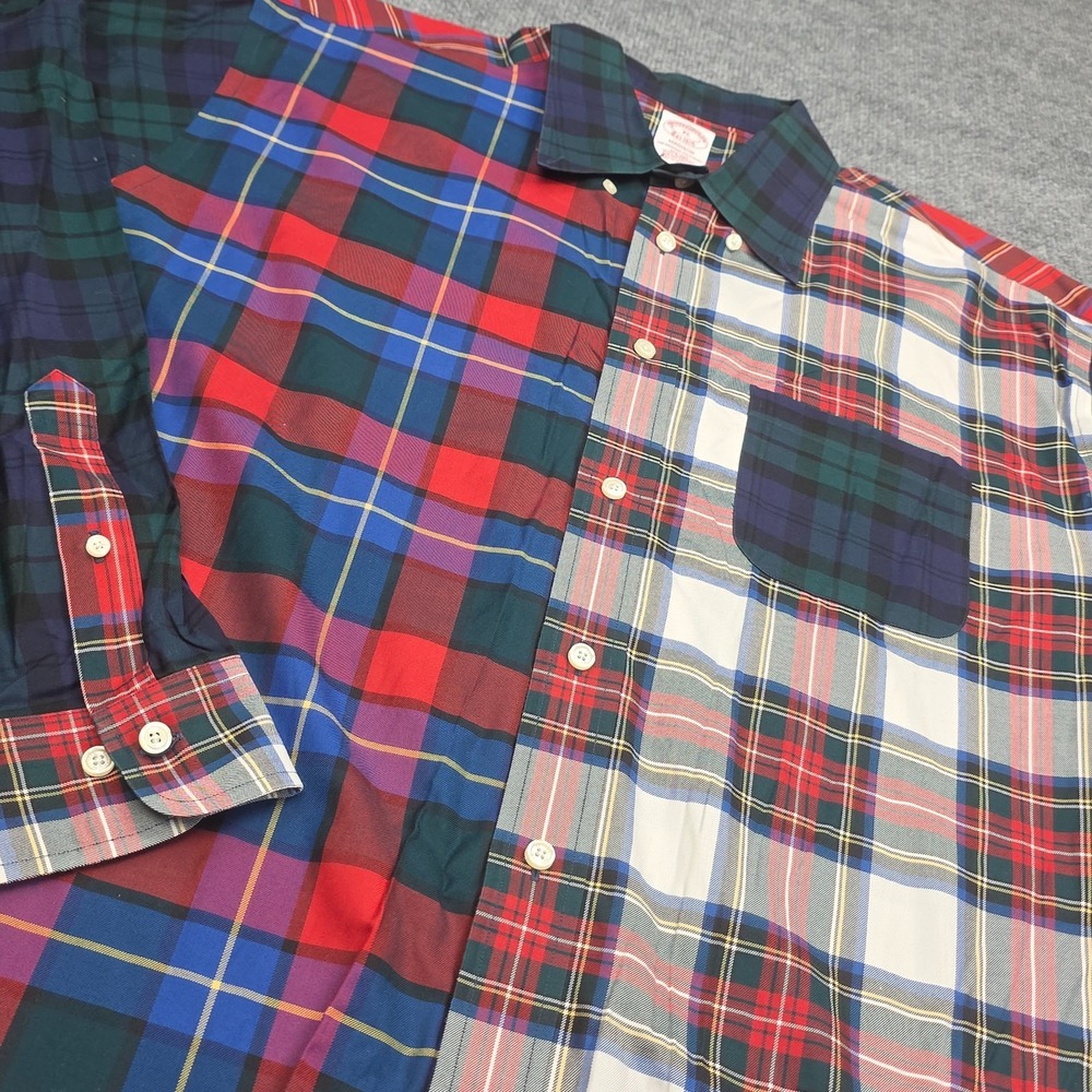 Brooks Brothers Madison Patchwork Flannel Shirt Men's XL Plaid Color Block